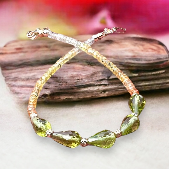 Natural Peridot and Yellow Sapphire Bracelet in Solid 14K Gold 585 - Picture 5 of 11